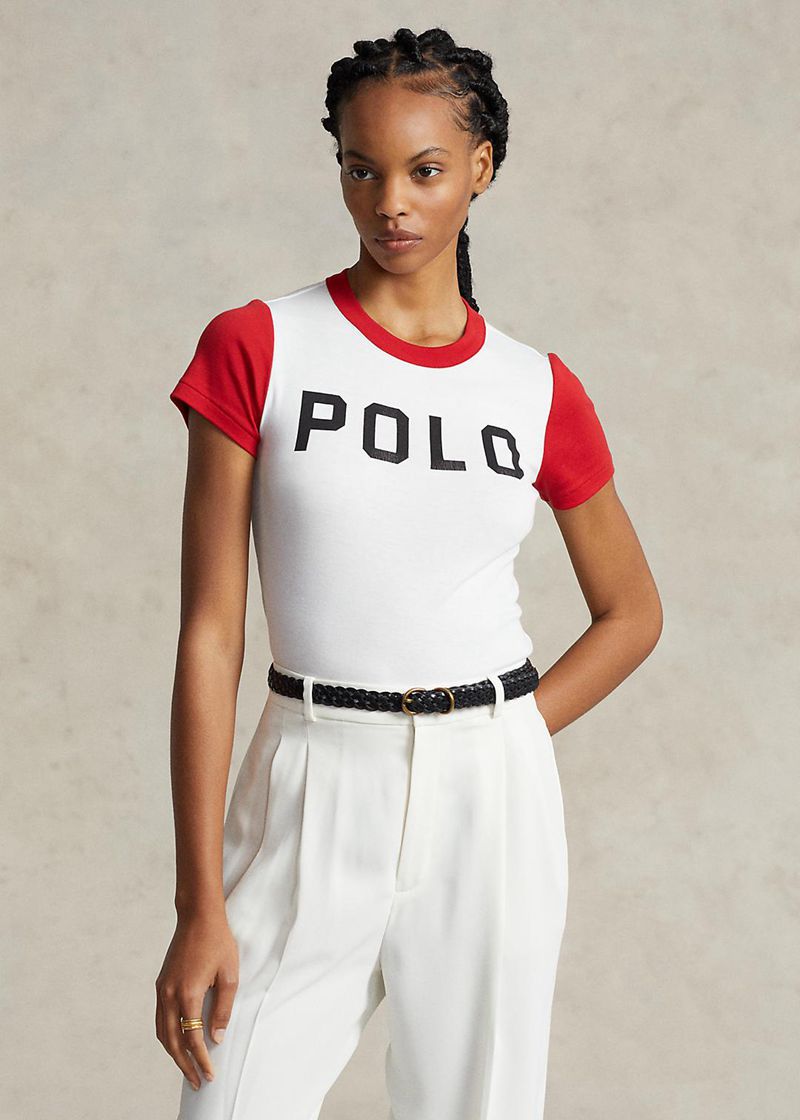 Camiseta Polo Ralph Lauren Mujer Colour-Blocked Logo Ribbed Cotton Chile Blancas YNXQV-9156